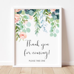 Thank You For Coming Sign Baby Shower Bridal Shower Favors Sign Printable Boho Greenery Eucalyptus Floral NOT Editable B85 C73