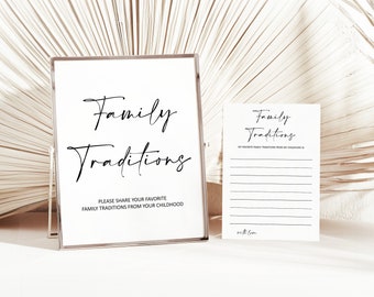 Editable Family Traditions Sign and Card, Baby Shower Games Printable, Corjl 0122