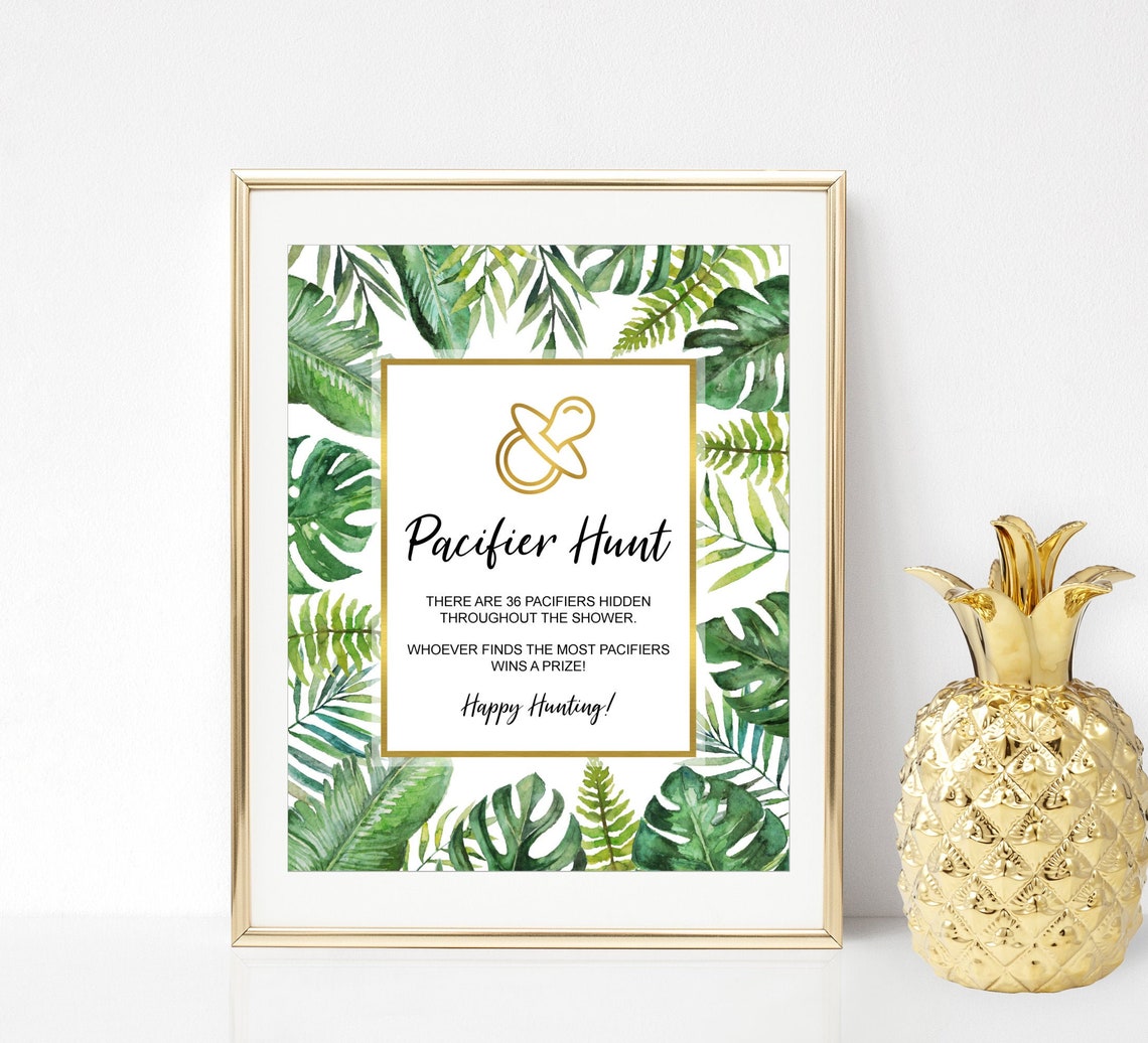 pacifier hunt sign hawaiian luau baby shower game