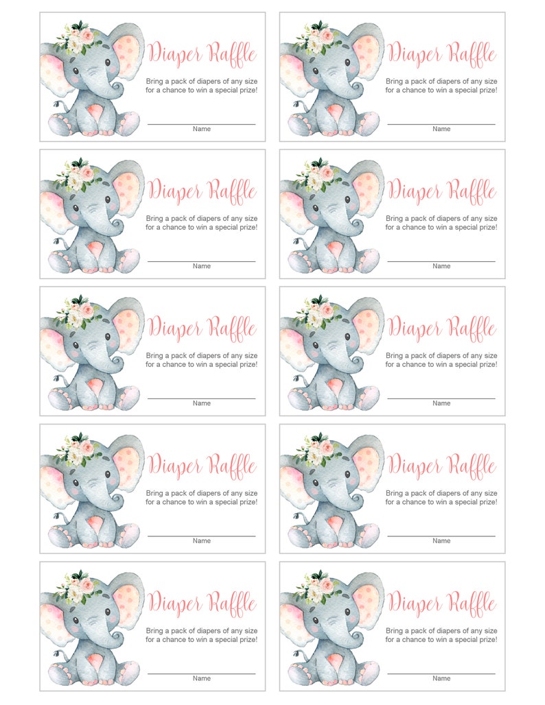 Diaper Raffle Tickets Elephant Baby Shower Pink & Gray Elephant Baby Shower Game Printable Blush Pink Floral NOT Editable 0121 image 2