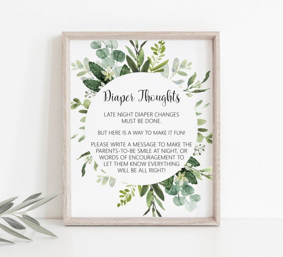 Late Night Diapers Sign Greenery Baby Shower Diaper Thoughts Succulent Baby Shower Game Diaper