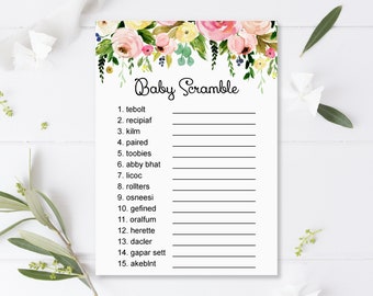 Baby Shower Word Scramble Floral Baby Shower Scramble Girl Baby Shower Game Printable Boho Garden Floral NOT Editable C37
