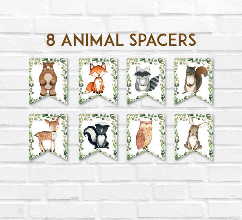 Woodland Animals Banner Greenery Woodland Baby Shower Banner Woodland Birthday Banner Forest Animals Printable NOT Editable 0120 image 2