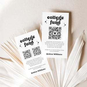 Carte de code QR modifiable pour fonds universitaires, cadeau en argent pour l'obtention du diplôme rétro moderne, carte Venmo, modèle de carte à insérer