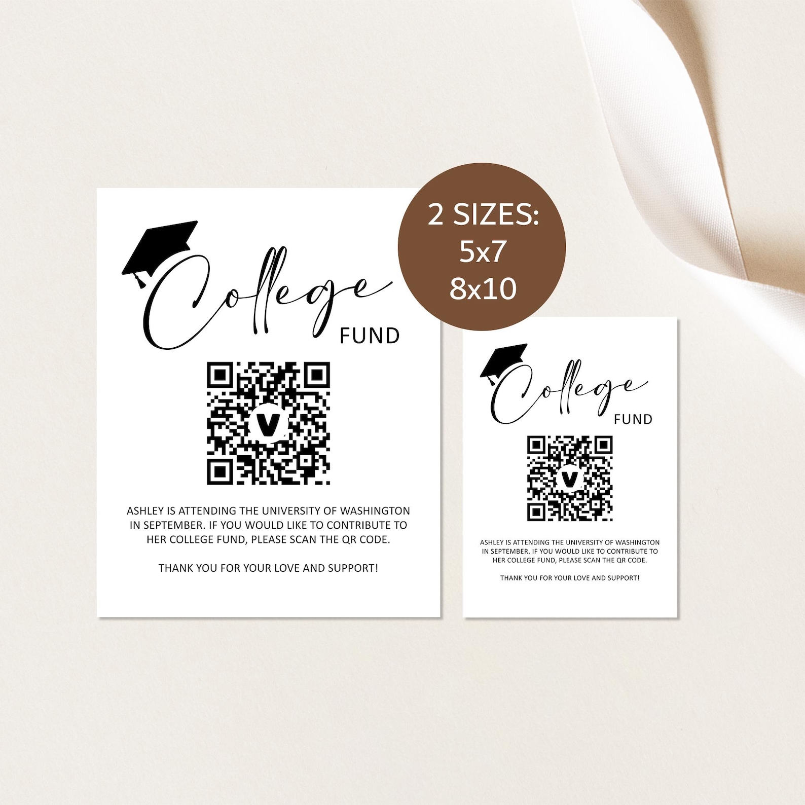 Editable College Fund Sign Graduation Venmo Sign Grad Money Gift QR ...
