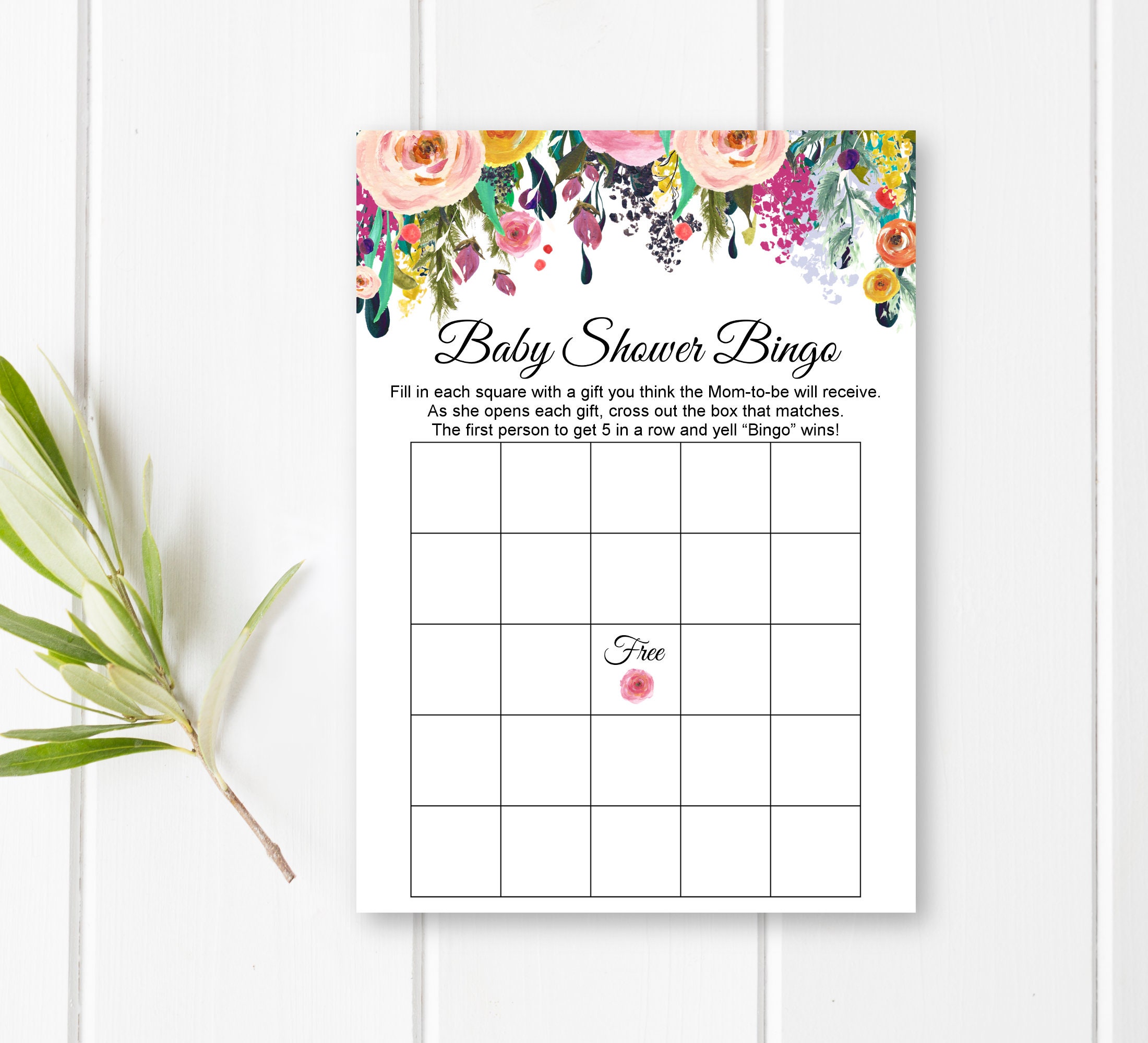 Floral Baby Shower Bingo Cards Printable Wildflower Baby Etsy