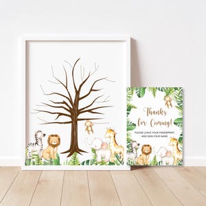 Jungle Thumbprint Guestbook Fingerprint Tree Printable Jungle Baby Shower Safari Birthday Keepsake NOT Editable 0127