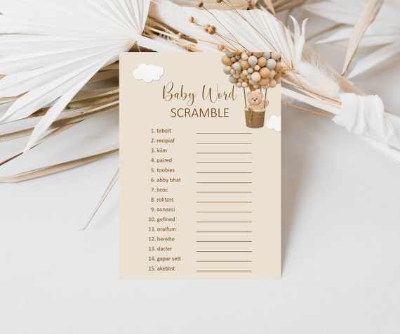 Bear Baby Word Scramble Game Hot Air Balloon Teddy Bear Baby Shower We Can Bearly Wait Baby Shower Game Printable NOT Editable C14 Il_570xn