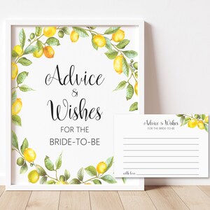 Advice and Wishes For The Bride Card Lemon Bridal Shower Citrus Lemon Theme Bridal Shower Wedding Shower Printable NOT Editable B5