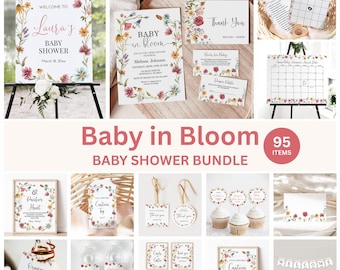 Editable Baby in Bloom Baby Shower Invitation, Wildflower Baby Shower Bundle, Floral Baby Shower Printable, Corjl 0123