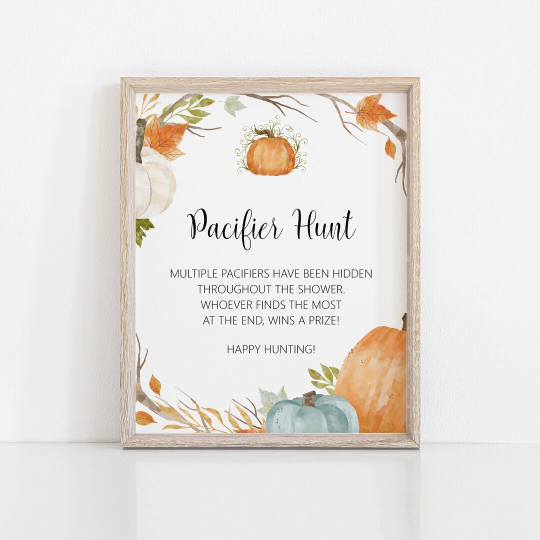 Fall Baby Shower Pacifier Hunt Game Sign Pumpkin Baby Shower Game ...
