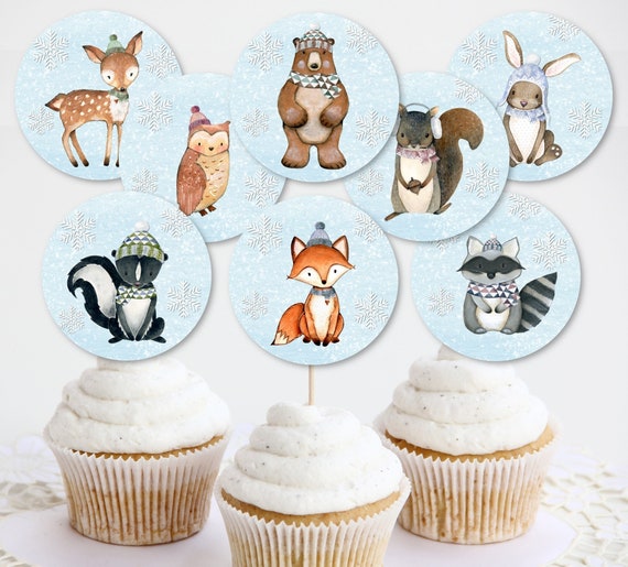Woodland Cupcake Toppers Winter Woodland Baby Shower Woodland Birthday Woodland Animals Forest Party Decor Printable NOT Editable A1 C4 Il_570xn