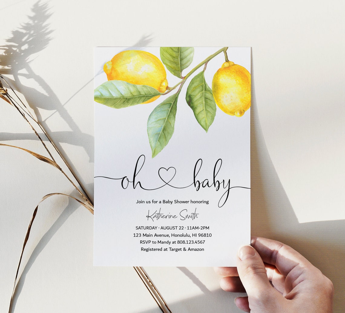 Oh Baby Lemon Baby Shower Invitation Citrus Lemon Theme Gender Etsy