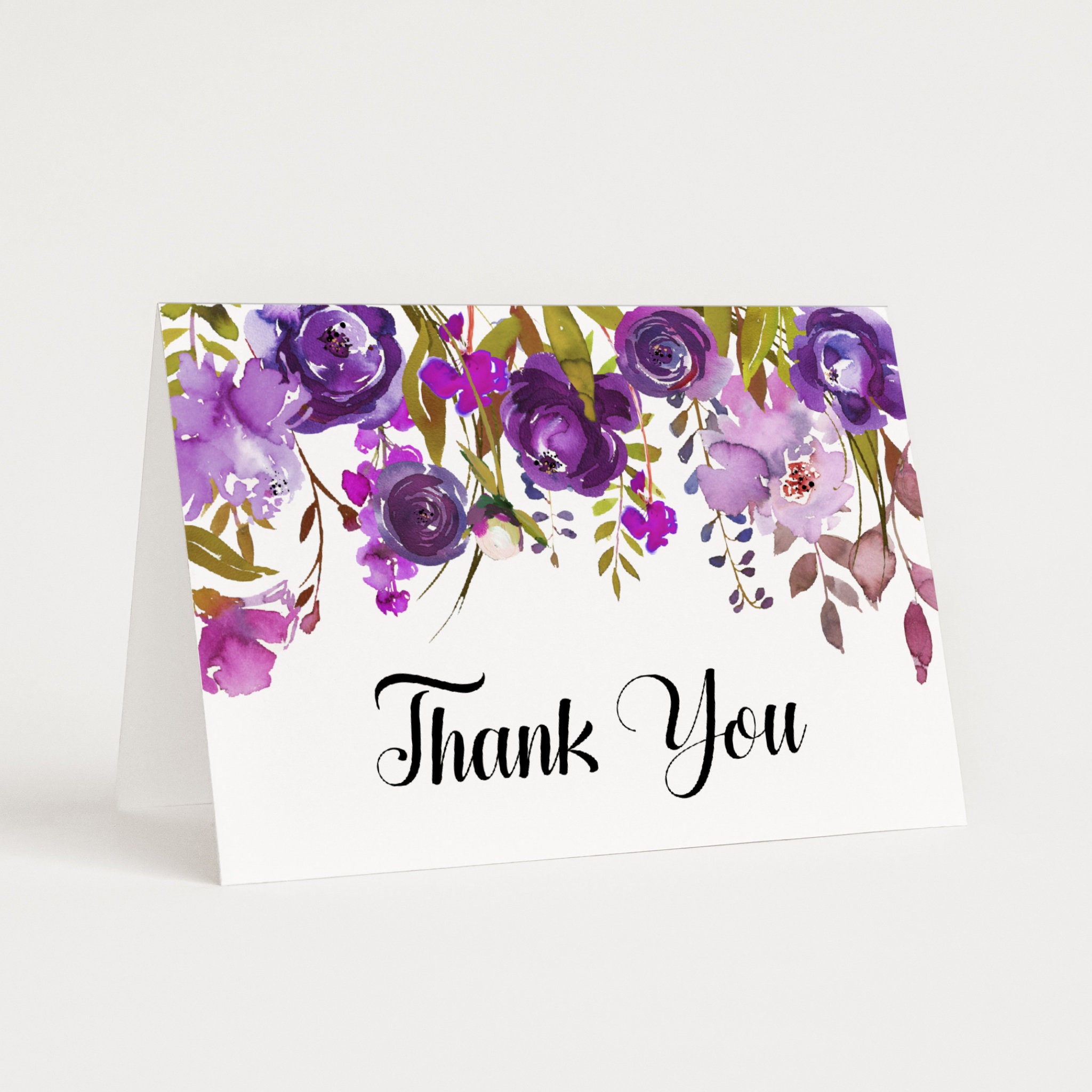 Thank You Card Template Purple Thank You Card Floral Thank You - Etsy