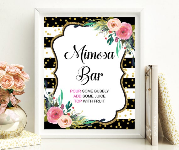 Blush Pink Floral Mimosa Bar Sign Printable, Bubbly Bar Sign