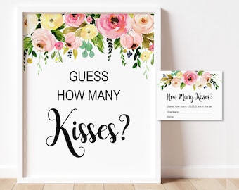 Guess How Many Kisses Game Bridal Shower Game Garden Bridal Shower Game Pink Floral Candy Game Printable NOT Editable B58