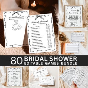 Editable She&#39;s Tying The Knot Bridal Shower Games Bundle Minimalist Black Bow Bridal Shower Game Bundle Template Corjl 0145