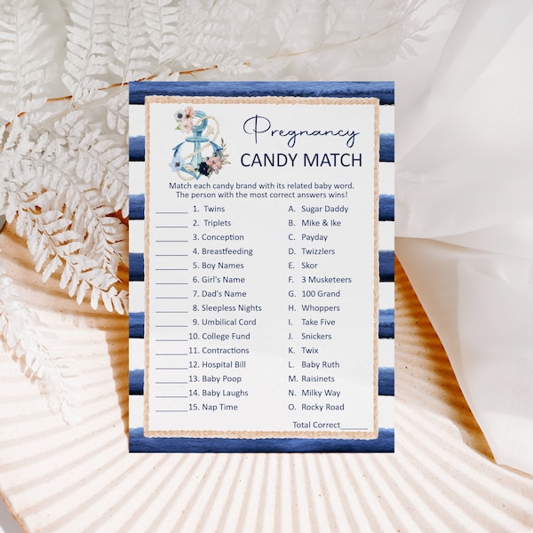 Nautical Baby Shower Pregnancy Candy Match Game Anchor Baby Shower Ahoy It's a Boy Baby Shower Game Printable NOT Editable C97
