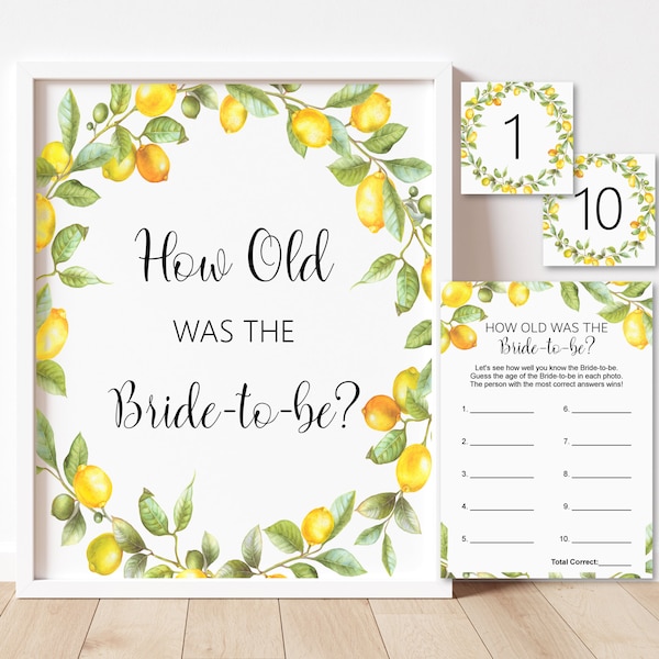 How Old Was The Bride To Be Game Lemon Bridal Shower Game Printable Citrus Lemon Theme Bridal Shower Wedding Shower Game NOT Editable B5