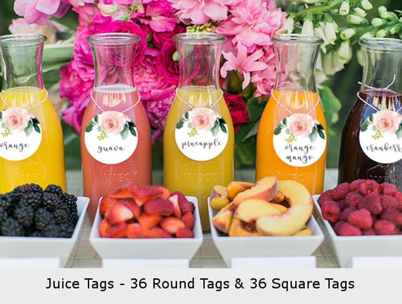 Mimosa Bar Juice Tags Blush Pink Floral Bridal Shower Etsy
