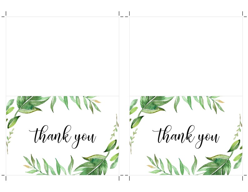 Folded Thank You Cards Greenery Botanical Green Leaves Thank Etsy