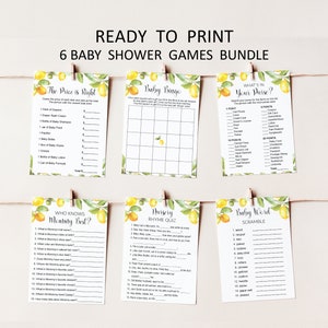 Citrus Baby Shower Games Bundle Lemon Baby Shower Gender Neutral Baby Shower Game Printable NOT Editable 0140