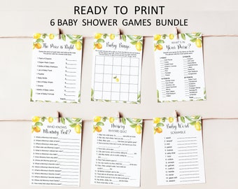 Citrus Baby Shower Games Bundle, Lemon Baby Shower Game Printable 0140