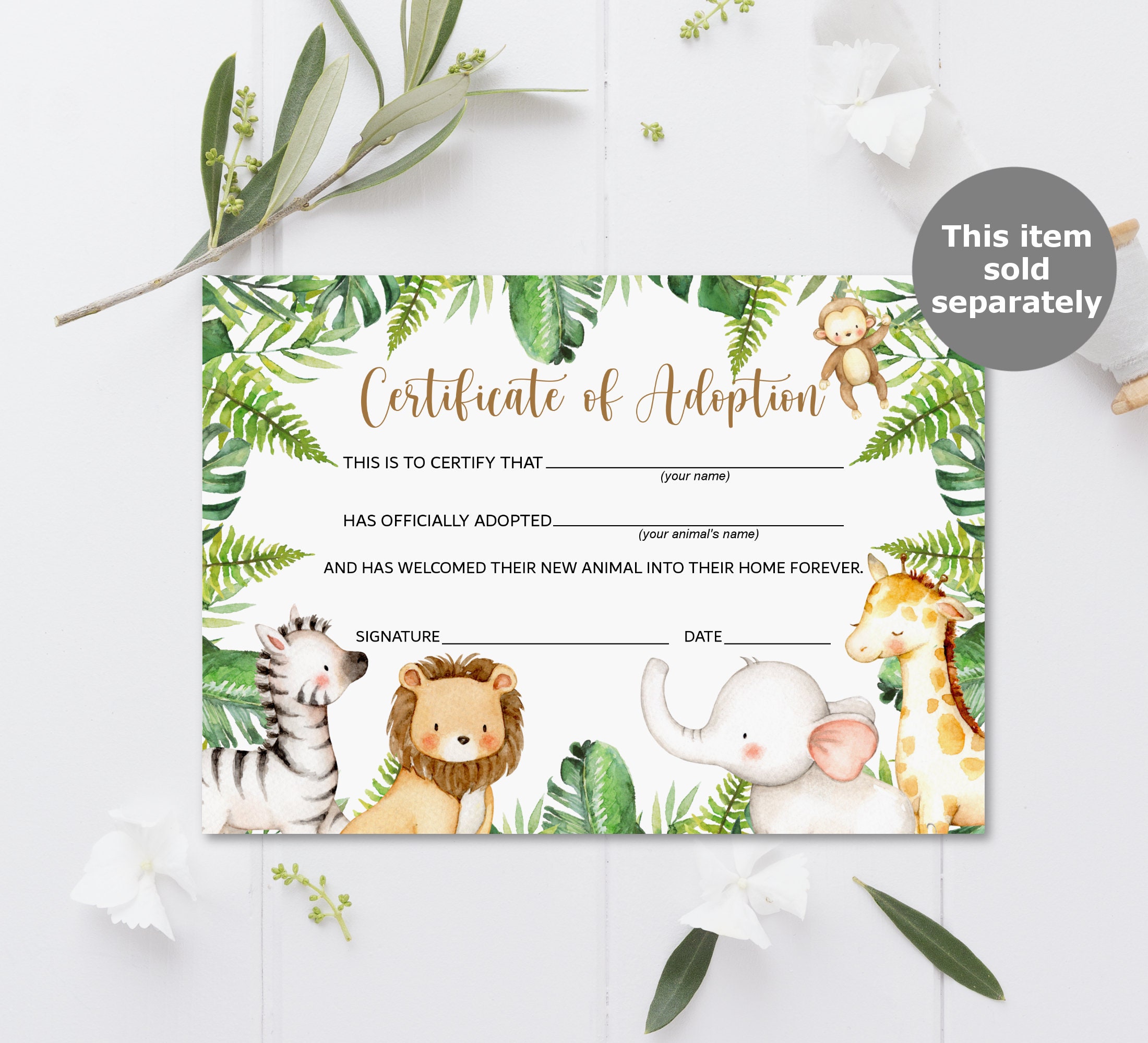 Jungle Themed Open House Treat Certificate