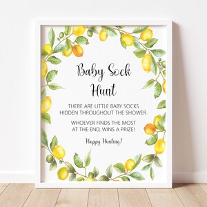 Baby Sock Hunt Game Lemon Baby Shower Game Citrus Lemon Theme Gender Neutral Baby Shower Sign Printable Game NOT Editable 0140