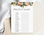 Orange Citrus Baby Word Scramble Game with Answer Citrus Baby Shower Little Cutie Baby Shower Game Printable NOT Editable 0125
