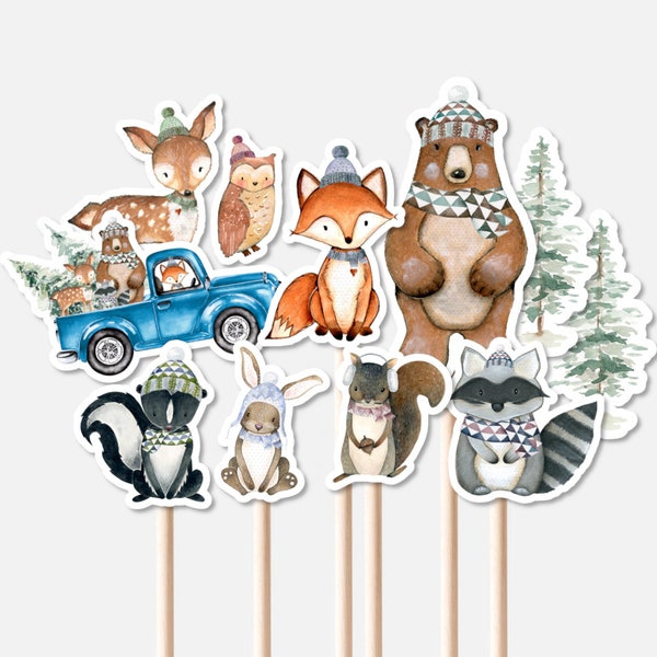 PRINTABLE Winter Woodland Animals Centerpieces Woodland Cutouts Woodland Cake Topper Baby Shower Birthday Decorations NOT Editable 0119