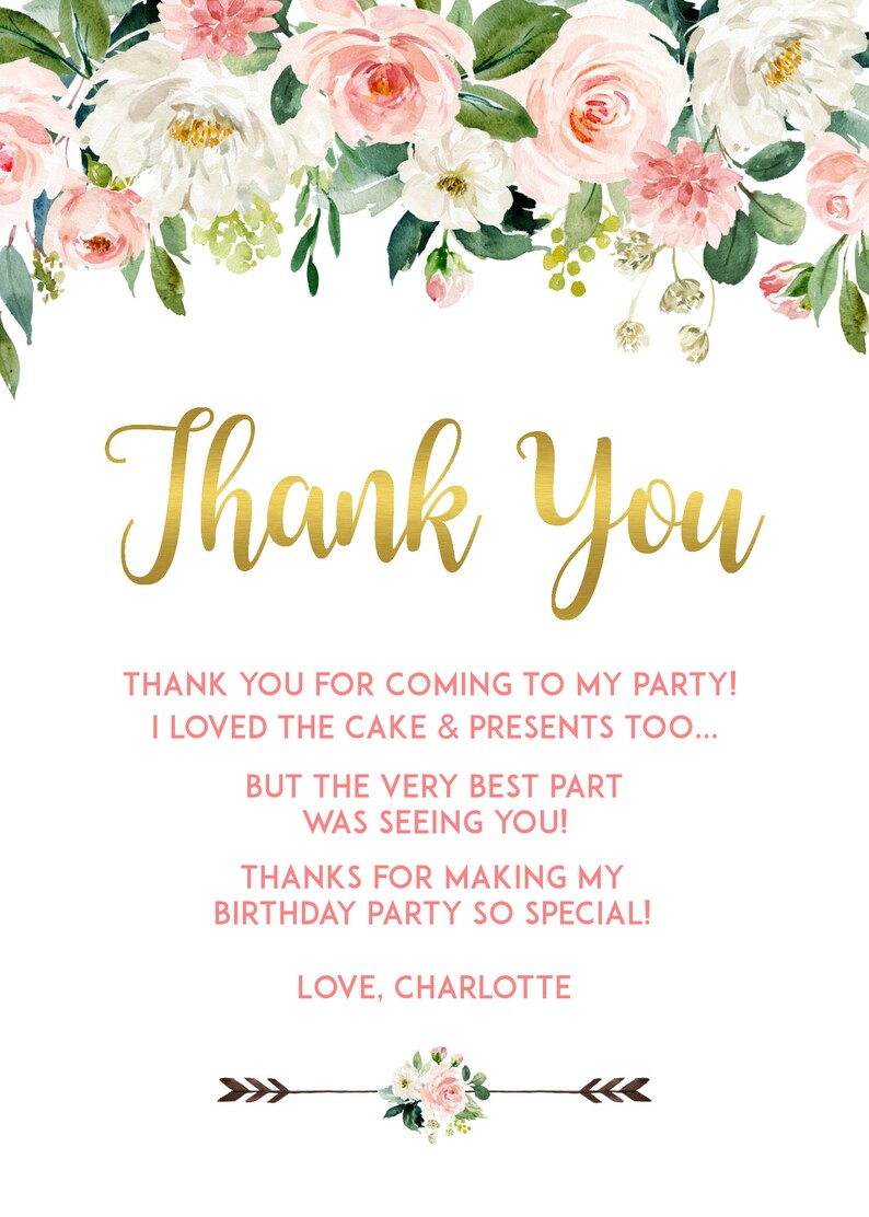 Birthday Thank You Cards Blush Pink & Gold Thank You Notecard Etsy