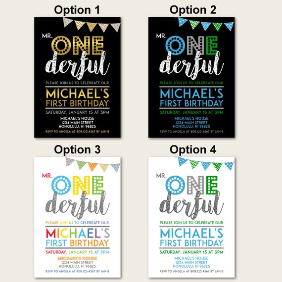 Mr Onederful Invitation Gold Mr Wonderful Birthday Invite Boy Etsy