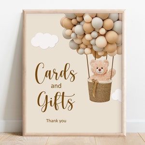 Panneau pour cartes et cadeaux Baby Shower We can Bearly Wait ballon nounours cadeau d'anniversaire Panneau de table imprimable, non modifiable A14 C14