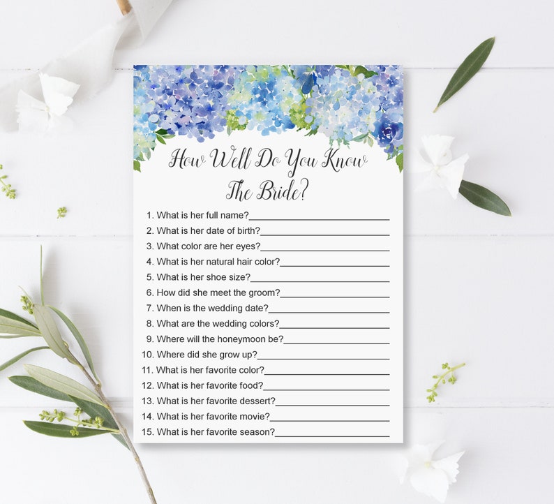 How Well Do You Know the Bride Game Hydrangea Blue Floral - Etsy