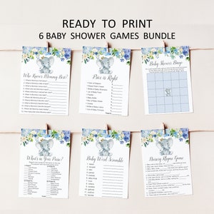 Elephant Baby Shower Games Bundle Blue Elephant Boy Elephant Baby Shower Games Package Printable NOT Editable C77