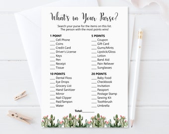 Succulent Cactus Baby Shower Whats in Your Purse Game Boho Fiesta Baby Shower Game Printable NOT Editable C92