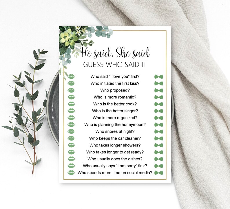 Green Bridal Shower Games Printable, Succulent Greenery Gold, Instant Download B84 image 5