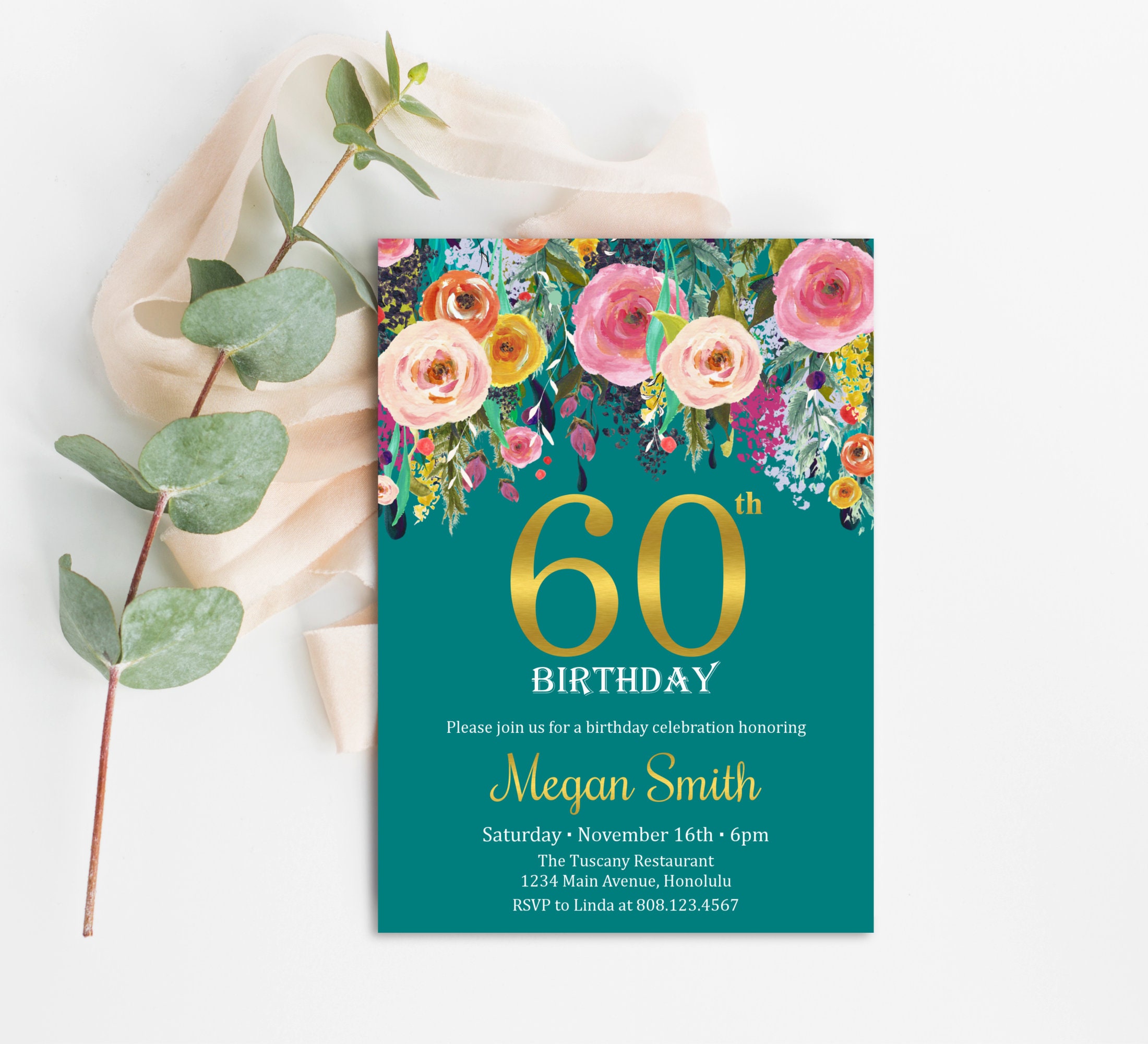 60th Birthday Invitation Women Birthday Invite Colorful - Etsy UK