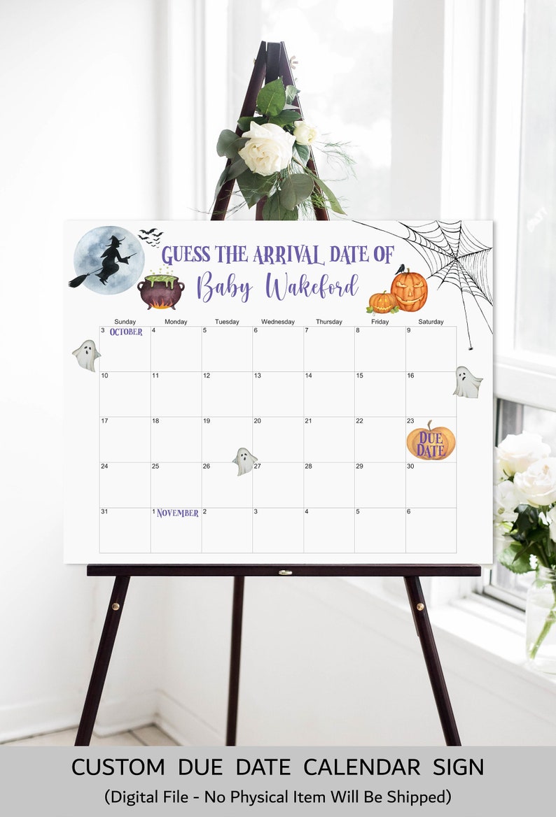 Halloween Baby Due Date Calendar Game Halloween Baby Shower Game Spooky Witch Baby Shower Guess Baby's Birthday Prediction Game C9 image 2