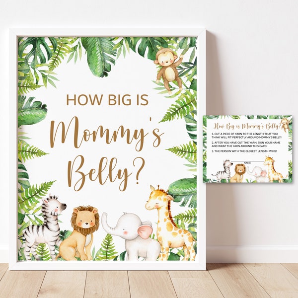 Guess How Big Is Mommy's Belly Game Jungle Baby Shower Jungle Animals Safari Baby Shower Game Printable Tropical Leaves NOT Editable C94