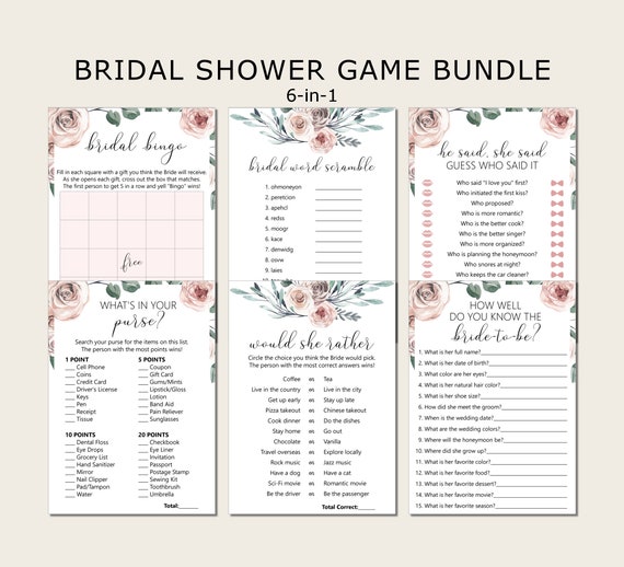 Dusty Rose Boho Bridal Shower Game Bundle Wedding Shower Games Package ...