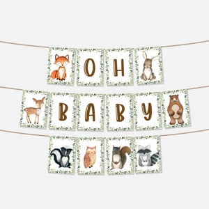 IMPRIMABLE Oh Baby bannière de shower de bébé des bois bannière animaux de la forêt animaux de la forêt décoration de shower de bébé non modifiable 0120