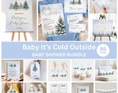 Editable Winter Baby Shower Blue Baby It's Cold Outside Baby Shower Bundle Invitation Games Welcome Sign Decor Template Corjl 0134