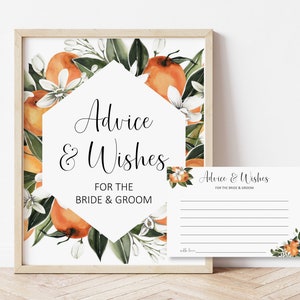 Advice for Bride and Groom Citrus Bridal Shower Advice Card and Sign Advice and Wishes Card Printable NOT Editable 0125