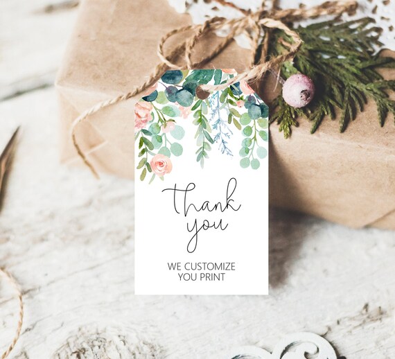 Boho Thank You Tags Favor Tags Gift Tags Boho Chic Baby Shower Bridal Shower Tags Eucalyptus Pink Floral Personalized Printable Tags B85 C73 Il_570xn