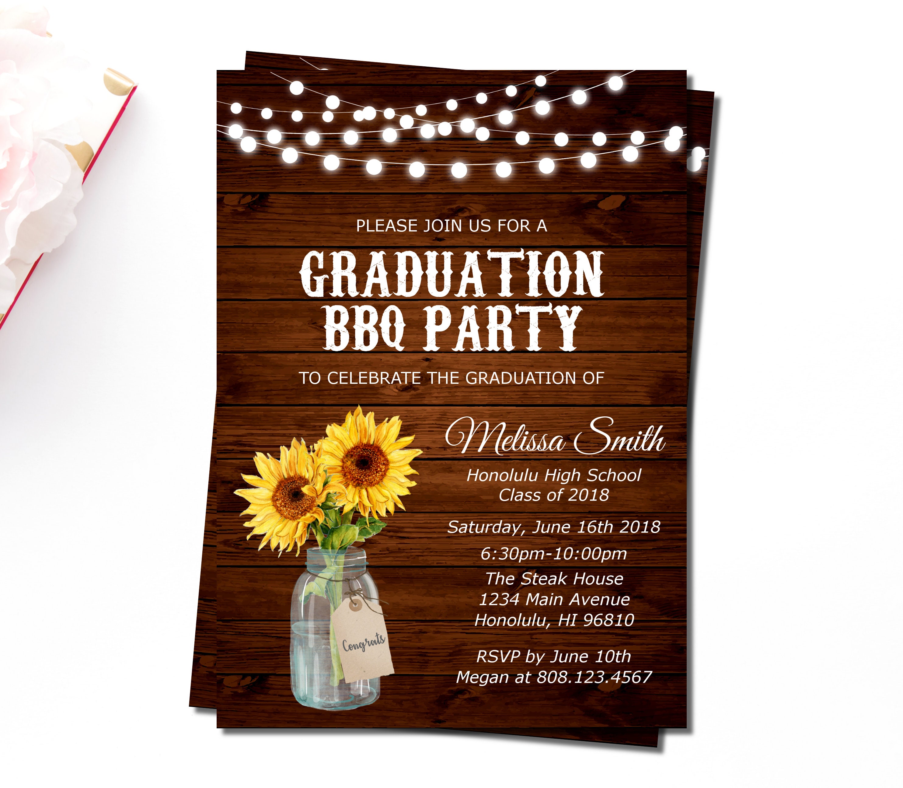 Graduation BBQ Invitation Girl Backyard BBQ Barbeque Party Etsy