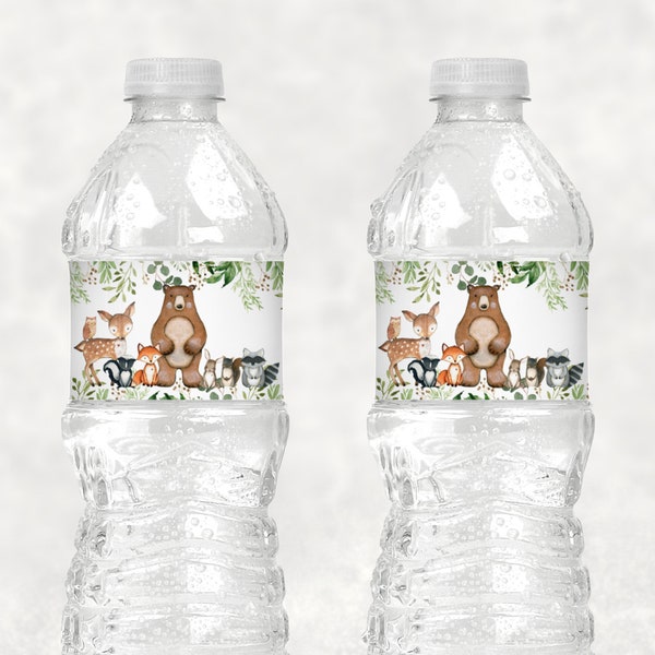 Animali del bosco Etichette per bottiglie d'acqua Verde Bosco Baby Shower Compleanno Bomboniere Etichette stampabili Involucri NON modificabili 0120