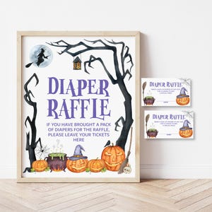 Halloween Diaper Raffle Tickets & Sign Halloween Baby Shower Game Spooky Witch Baby Shower Games Printable NOT Editable 0126