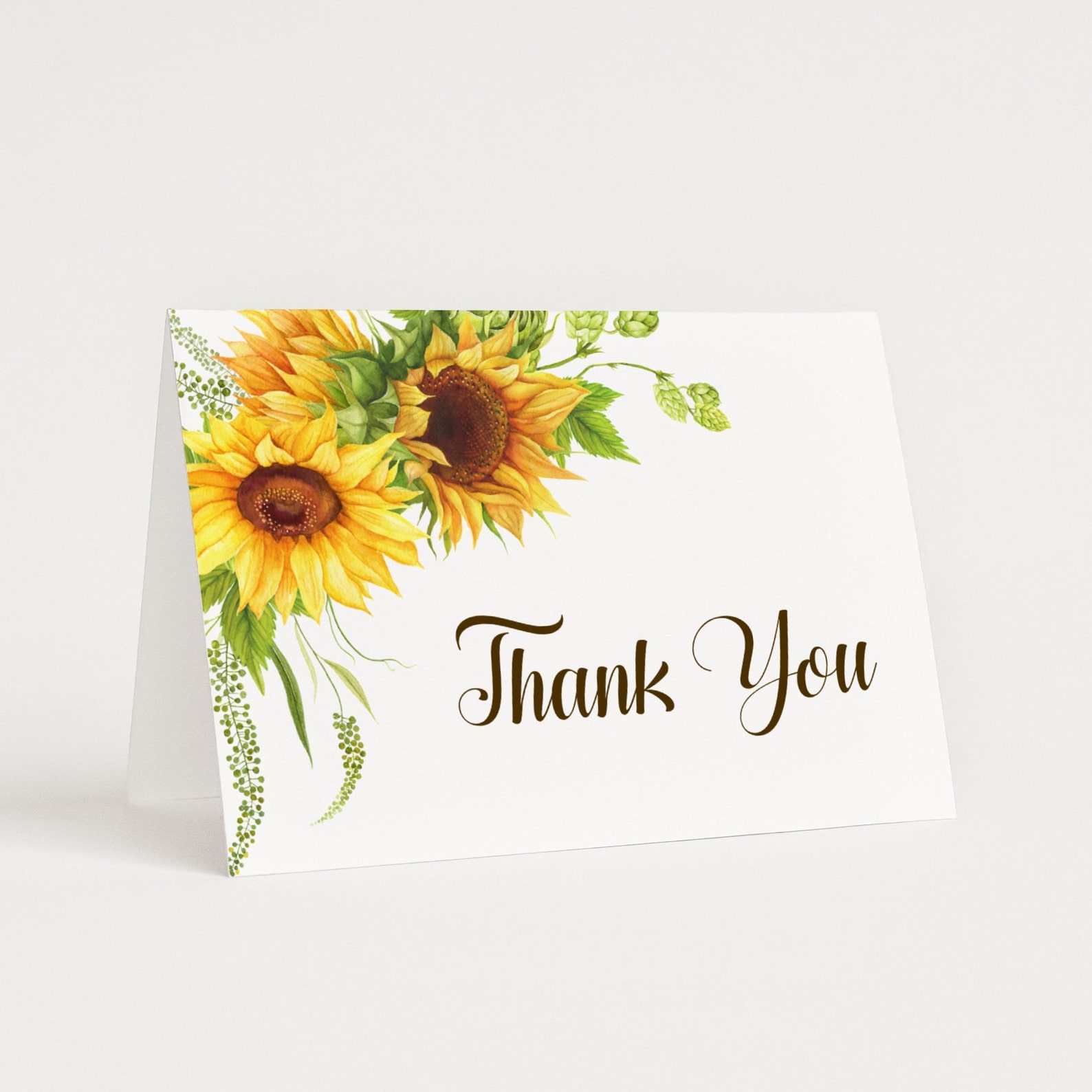Sunflower Thank You Card Template Printable Thank You Card Folded Thank ...